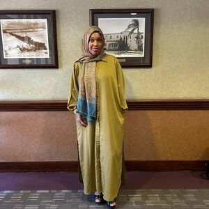 Chic Mustard Buttons up Abaya set